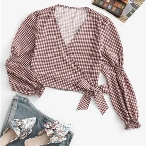 🎉HP🎉✨NWT Madewell Gingham 3/4 sleeve Wrap Top✨